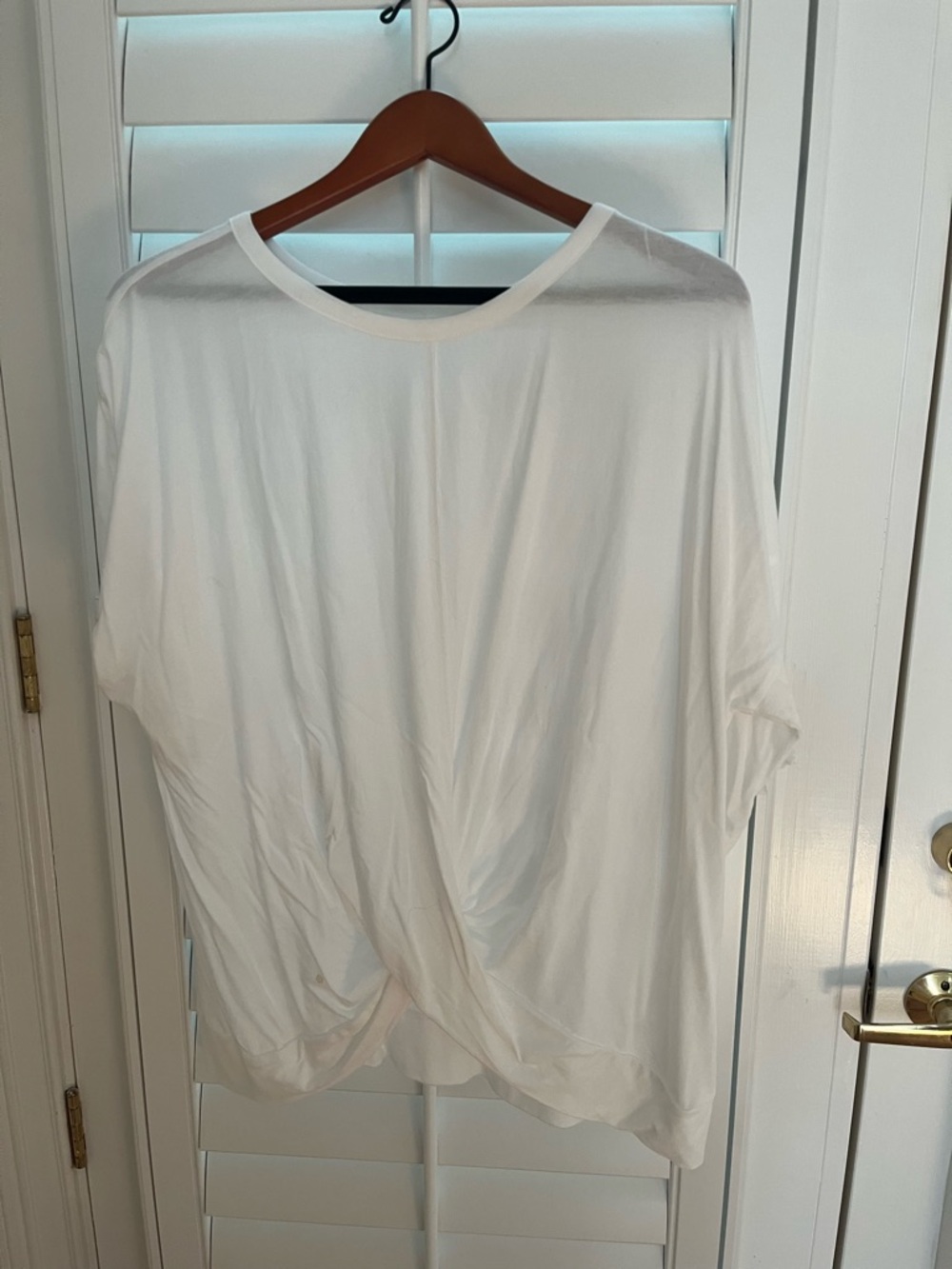Zella White Draped Twist-Front Tunic Top
